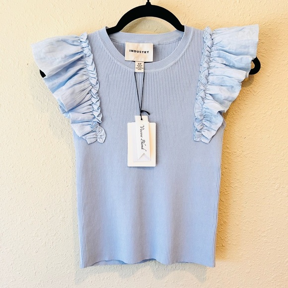 INDUSTRY Ribbed Ruffle Sleeve Tank Small NWT - Picture 2 of 8